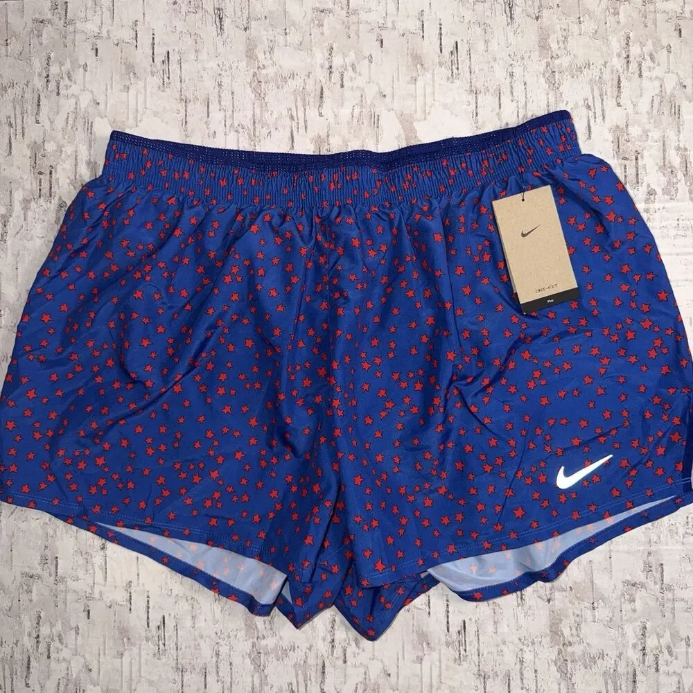 Nike Dri-FIT Women’s 1X Blue Red Star Print Running Shorts NWT Plus Size